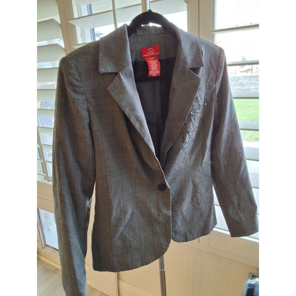 Oscar de la Renta Houndstooth Men's Women's Size 8 Gray Black Classic Blazer